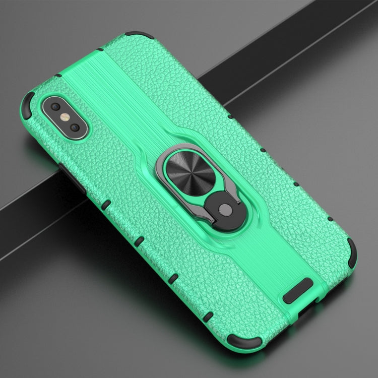 For iPhone X / XS Litchi Texture PC + TPU Combination Case with Magnetic Ring Holder