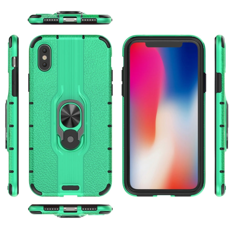 For iPhone X / XS Litchi Texture PC + TPU Combination Case with Magnetic Ring Holder