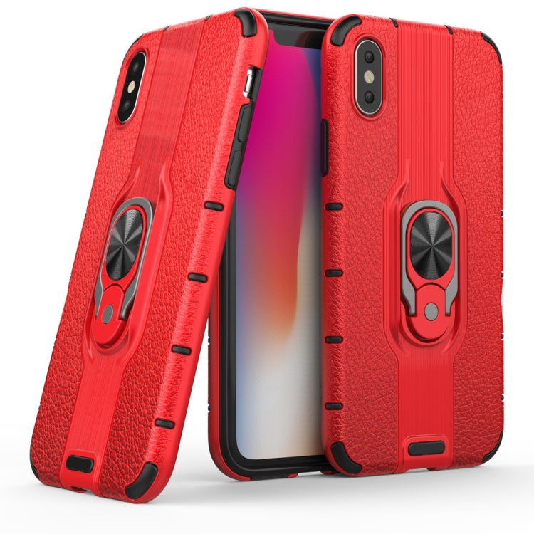 For iPhone X / XS Litchi Texture PC + TPU Combination Case with Magnetic Ring Holder