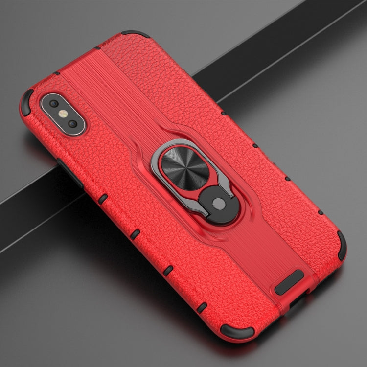 For iPhone X / XS Litchi Texture PC + TPU Combination Case with Magnetic Ring Holder