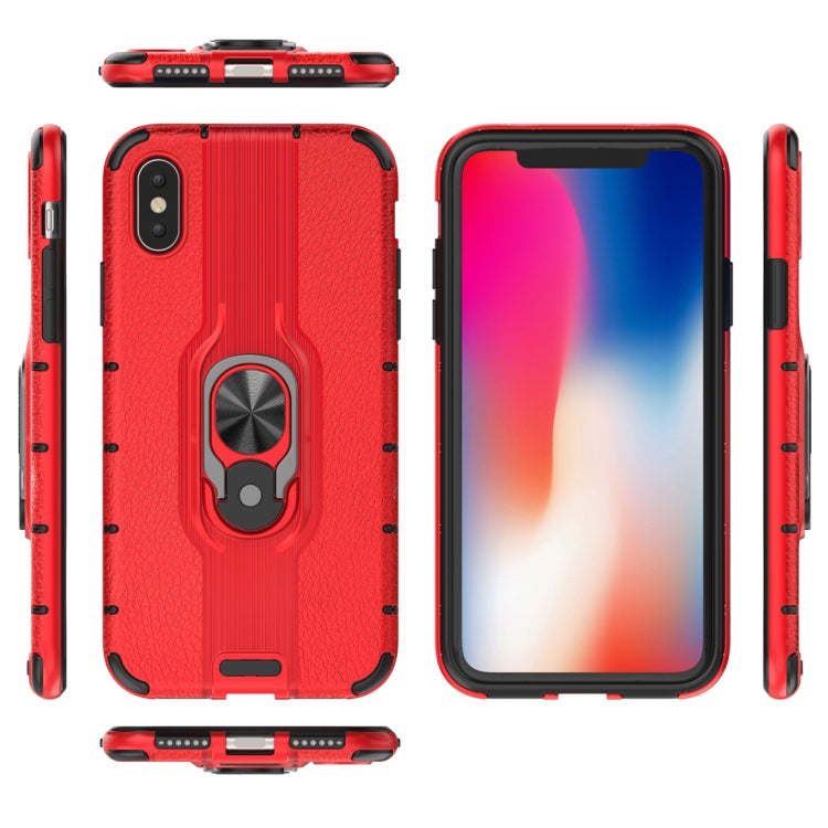 For iPhone X / XS Litchi Texture PC + TPU Combination Case with Magnetic Ring Holder