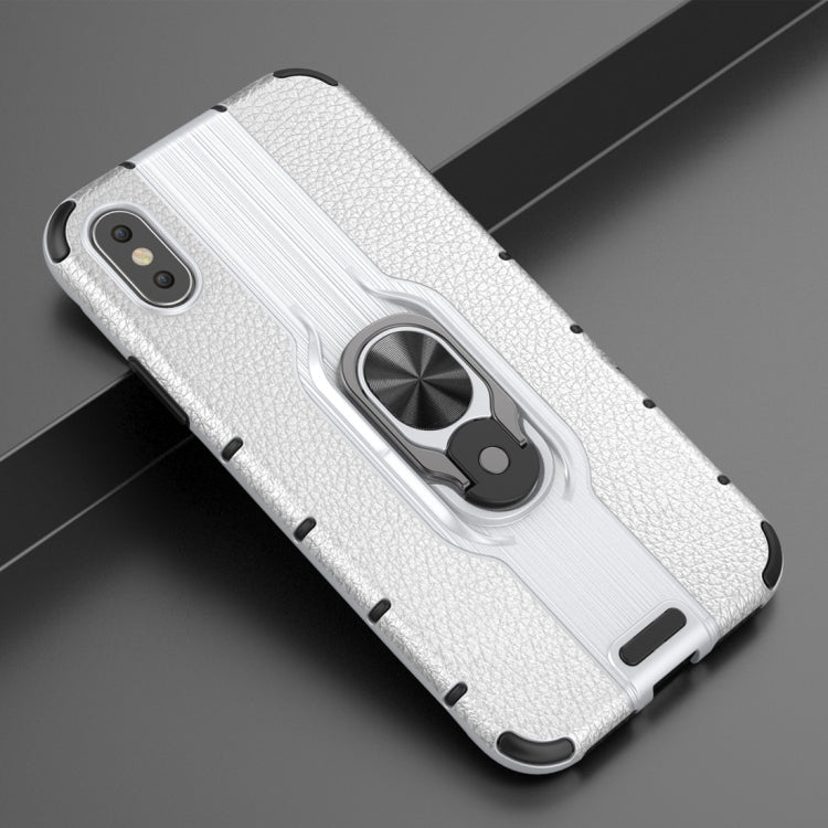 For iPhone X / XS Litchi Texture PC + TPU Combination Case with Magnetic Ring Holder