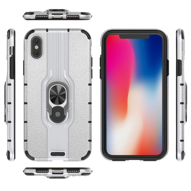 For iPhone X / XS Litchi Texture PC + TPU Combination Case with Magnetic Ring Holder