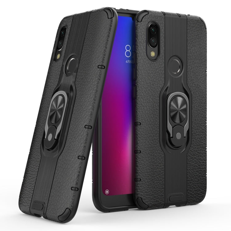 Litchi Texture PC + TPU Combination Case with Magnetic Ring Holder For Xiaomi Redmi 7