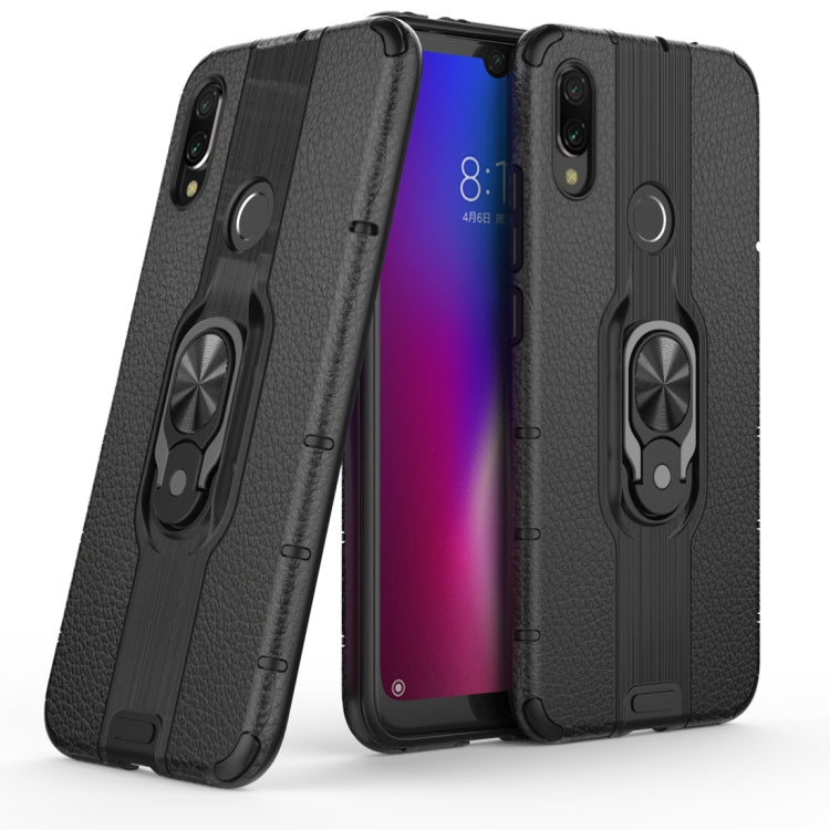 Litchi Texture PC + TPU Combination Case with Magnetic Ring Holder For Xiaomi Redmi Note 7