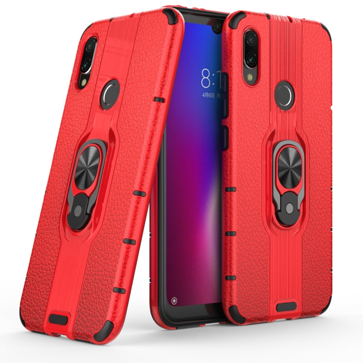 Litchi Texture PC + TPU Combination Case with Magnetic Ring Holder For Xiaomi Redmi Note 7