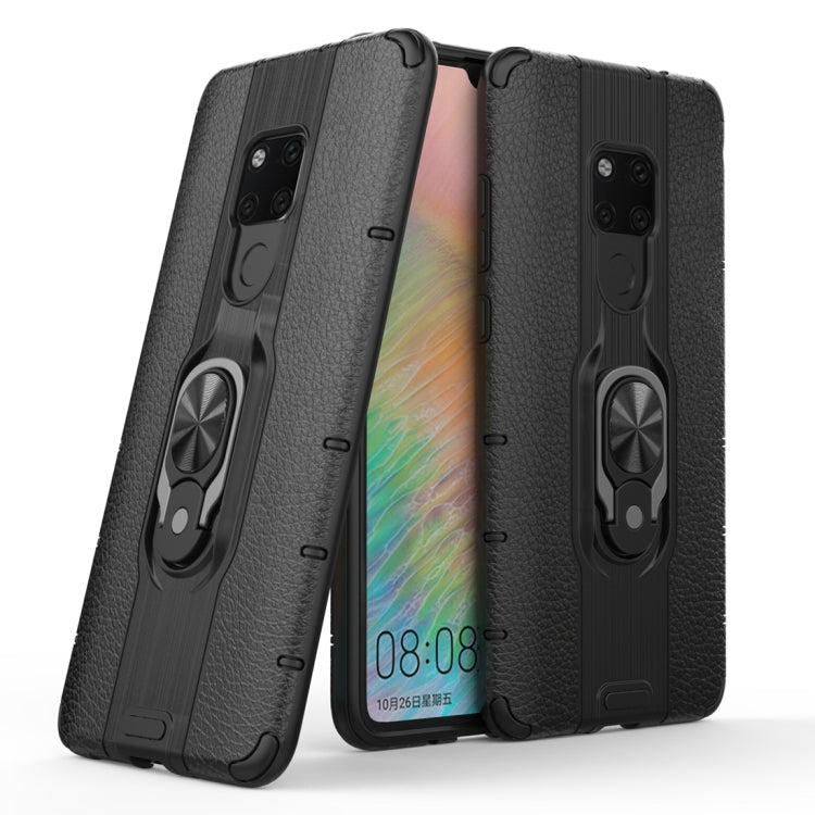 Litchi Texture PC + TPU Combination Case with Magnetic Ring Holder For Huawei Mate 20