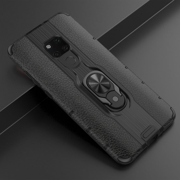 Litchi Texture PC + TPU Combination Case with Magnetic Ring Holder For Huawei Mate 20