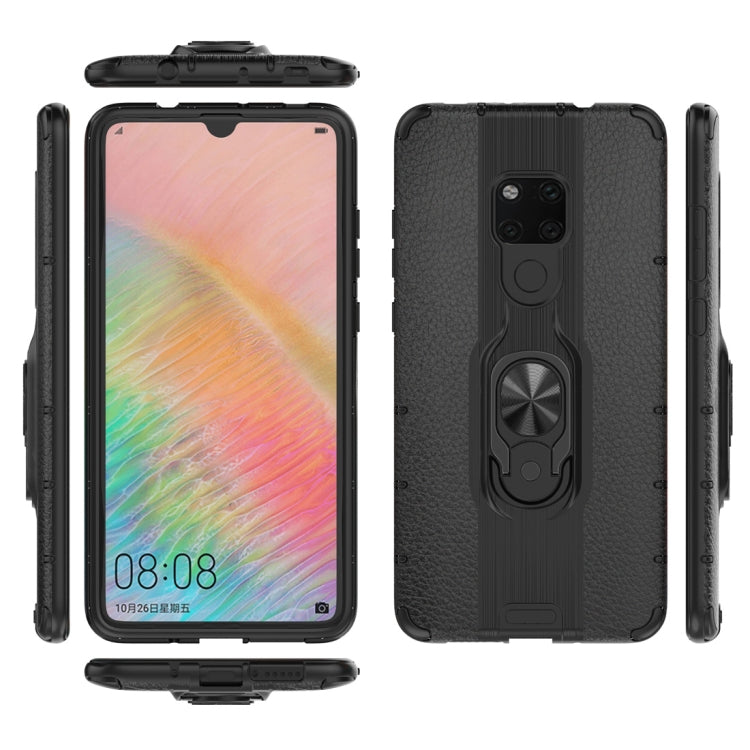 Litchi Texture PC + TPU Combination Case with Magnetic Ring Holder For Huawei Mate 20