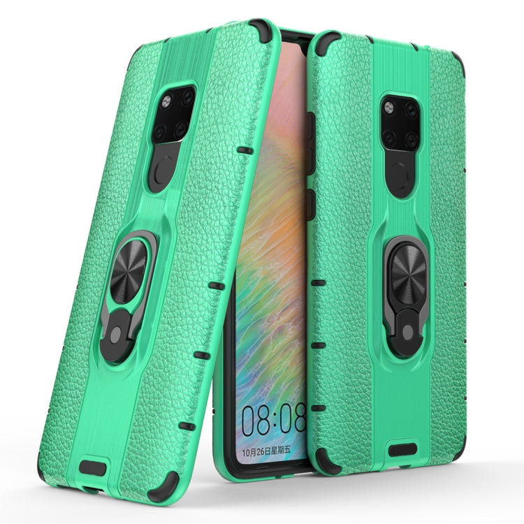 Litchi Texture PC + TPU Combination Case with Magnetic Ring Holder For Huawei Mate 20