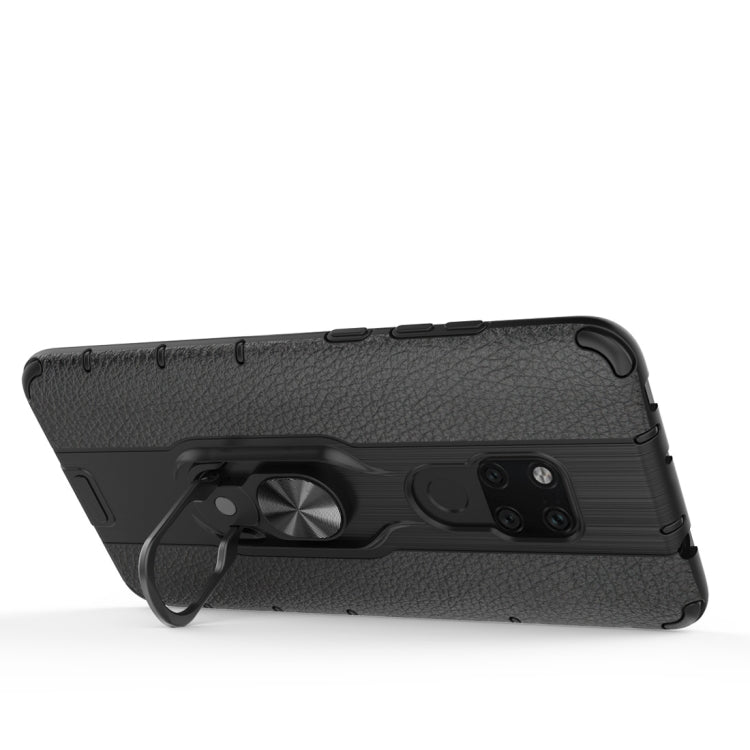 Litchi Texture PC + TPU Combination Case with Magnetic Ring Holder For Huawei Mate 20