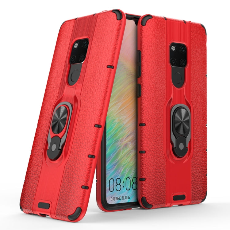 Litchi Texture PC + TPU Combination Case with Magnetic Ring Holder For Huawei Mate 20