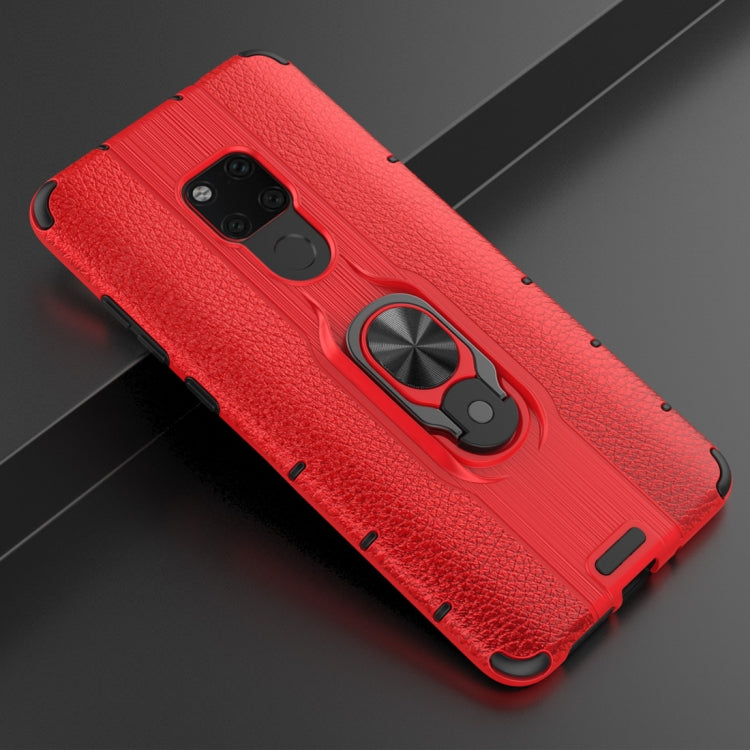 Litchi Texture PC + TPU Combination Case with Magnetic Ring Holder For Huawei Mate 20