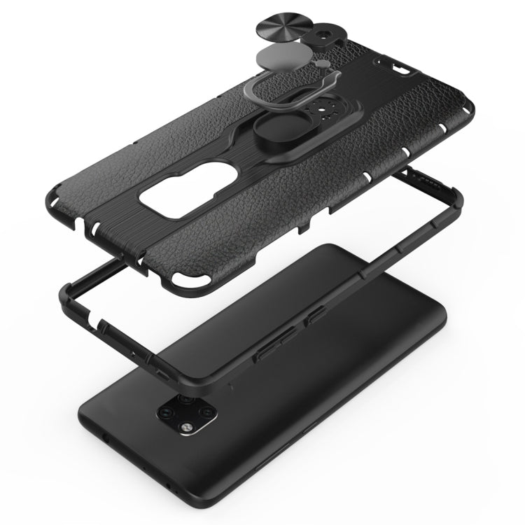 Litchi Texture PC + TPU Combination Case with Magnetic Ring Holder For Huawei Mate 20