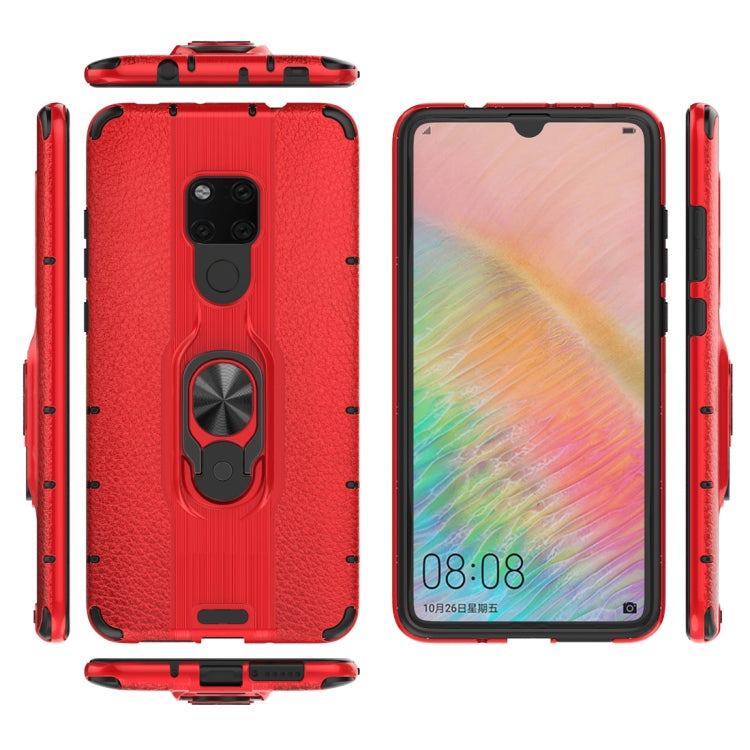 Litchi Texture PC + TPU Combination Case with Magnetic Ring Holder For Huawei Mate 20