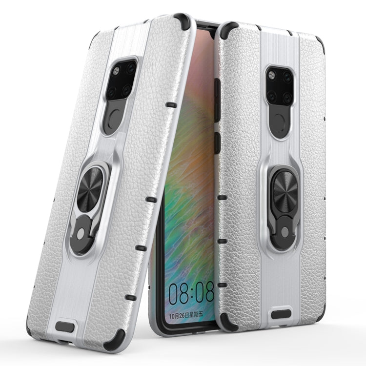Litchi Texture PC + TPU Combination Case with Magnetic Ring Holder For Huawei Mate 20