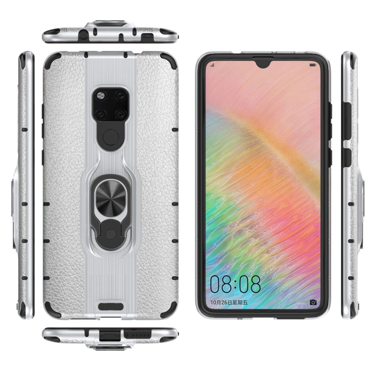 Litchi Texture PC + TPU Combination Case with Magnetic Ring Holder For Huawei Mate 20