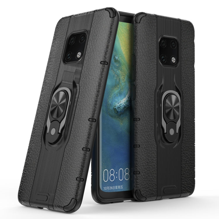 Litchi Texture PC + TPU Combination Case with Magnetic Ring Holder For Huawei Mate 20 Pro