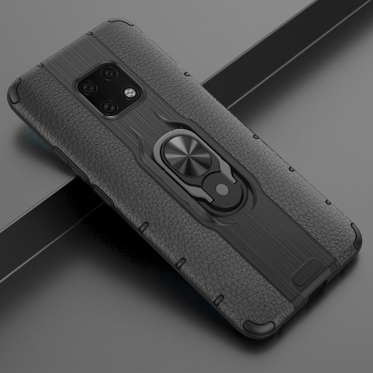 Litchi Texture PC + TPU Combination Case with Magnetic Ring Holder For Huawei Mate 20 Pro