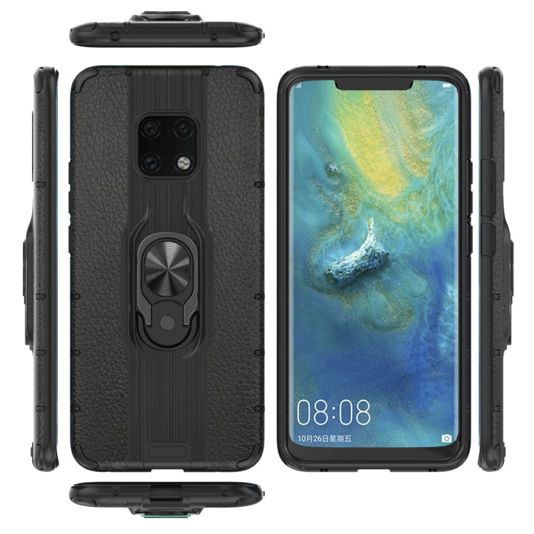 Litchi Texture PC + TPU Combination Case with Magnetic Ring Holder For Huawei Mate 20 Pro