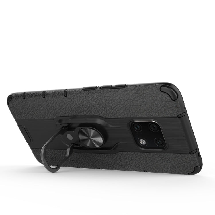Litchi Texture PC + TPU Combination Case with Magnetic Ring Holder For Huawei Mate 20 Pro
