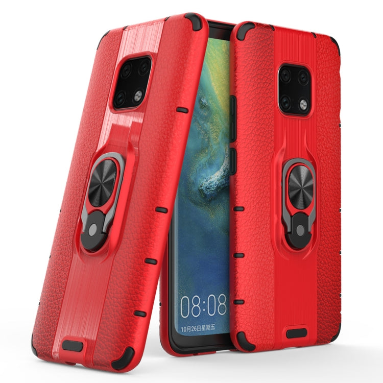 Litchi Texture PC + TPU Combination Case with Magnetic Ring Holder For Huawei Mate 20 Pro