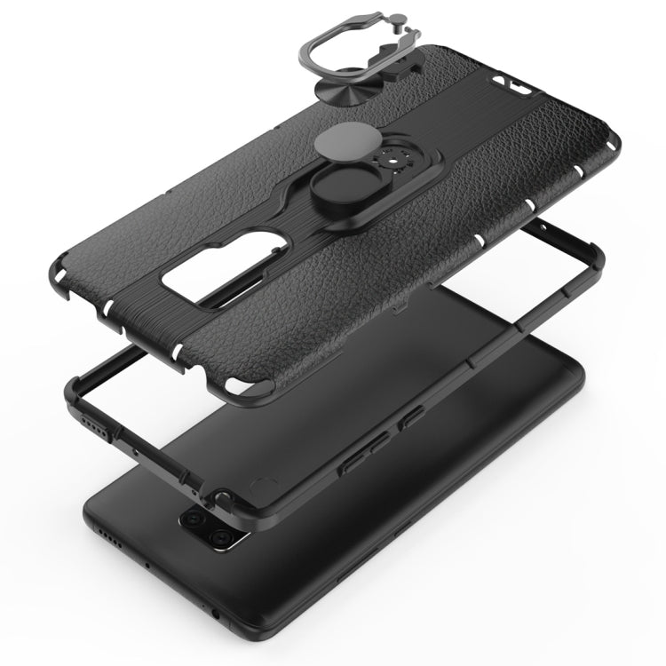 Litchi Texture PC + TPU Combination Case with Magnetic Ring Holder For Huawei Mate 20 X