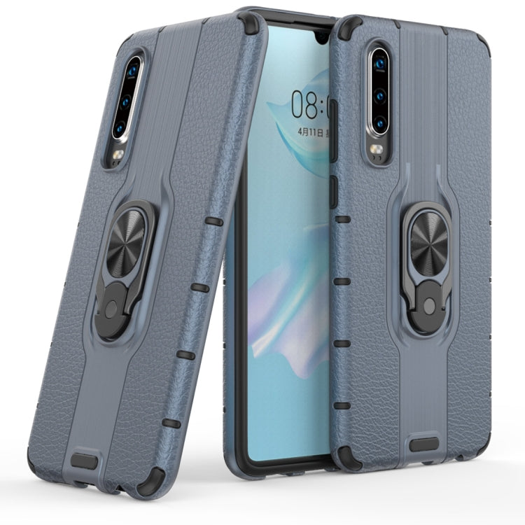 Litchi Texture PC + TPU Combination Case with Magnetic Ring Holder For Huawei P30