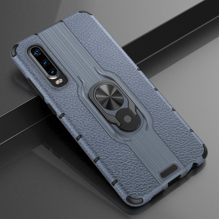 Litchi Texture PC + TPU Combination Case with Magnetic Ring Holder For Huawei P30