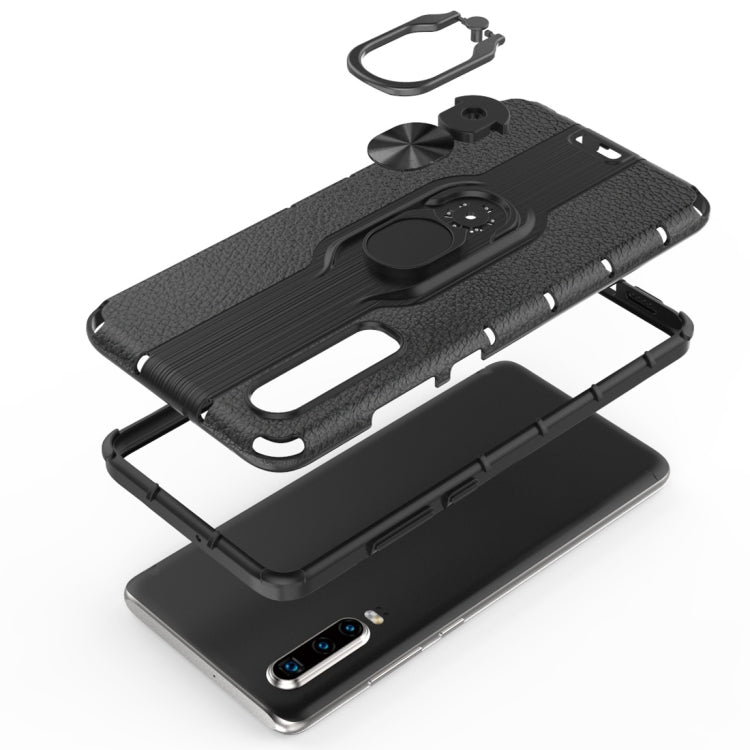 Litchi Texture PC + TPU Combination Case with Magnetic Ring Holder For Huawei P30