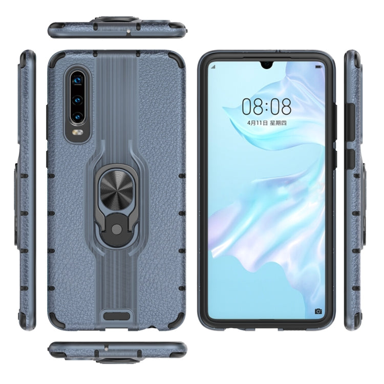 Litchi Texture PC + TPU Combination Case with Magnetic Ring Holder For Huawei P30