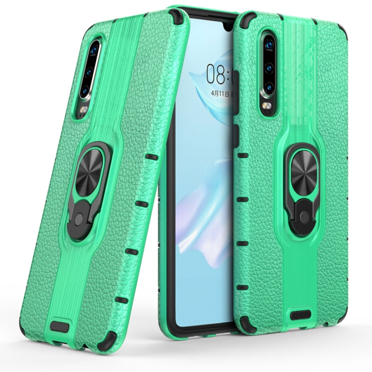 Litchi Texture PC + TPU Combination Case with Magnetic Ring Holder For Huawei P30