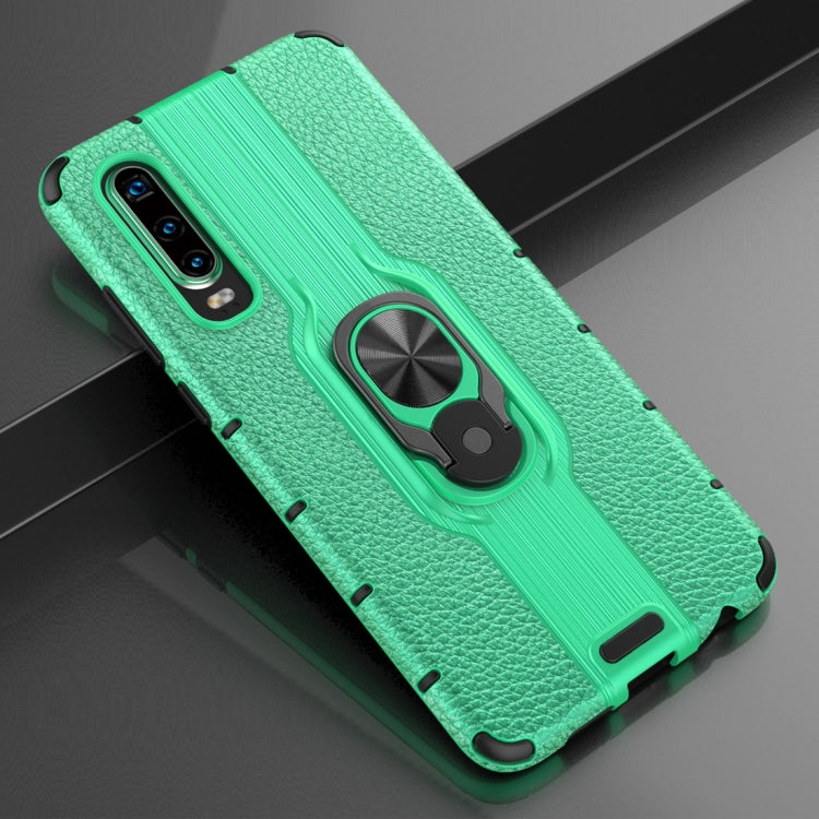 Litchi Texture PC + TPU Combination Case with Magnetic Ring Holder For Huawei P30