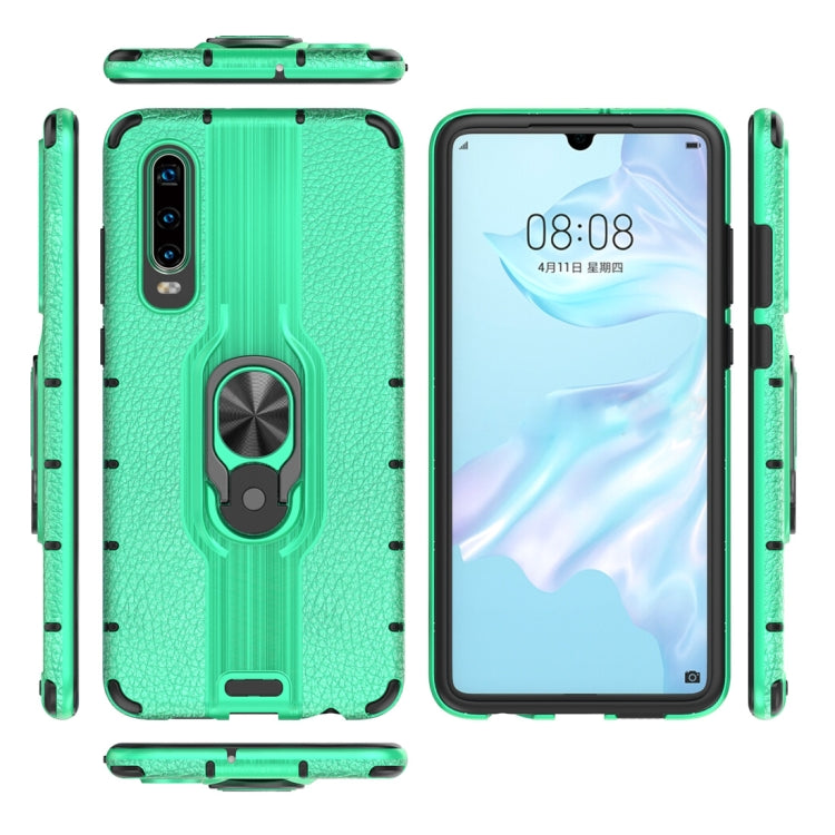 Litchi Texture PC + TPU Combination Case with Magnetic Ring Holder For Huawei P30
