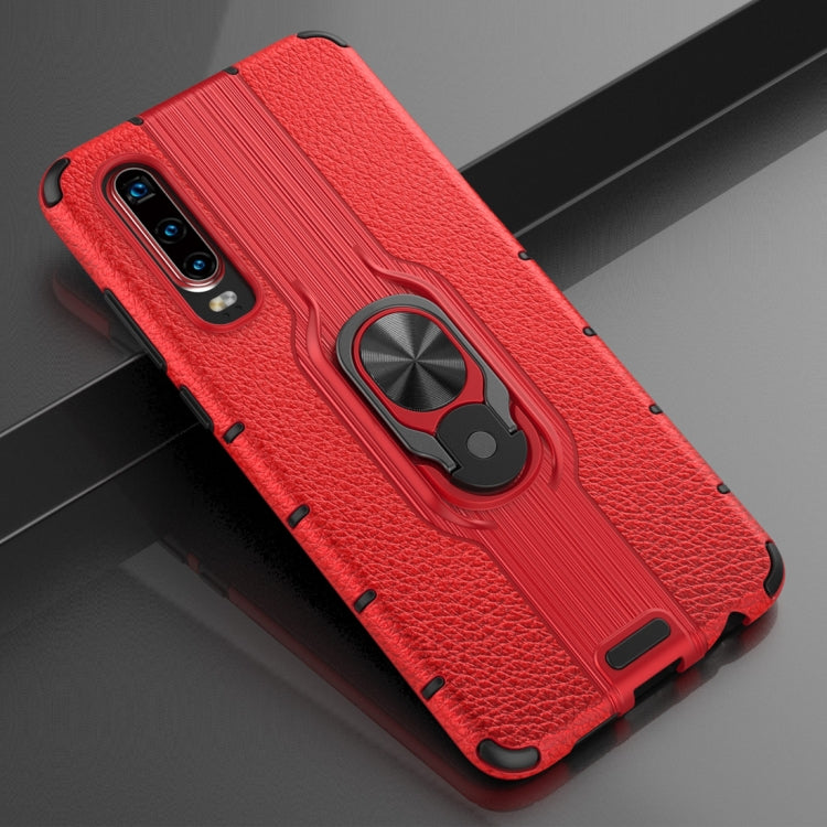 Litchi Texture PC + TPU Combination Case with Magnetic Ring Holder For Huawei P30