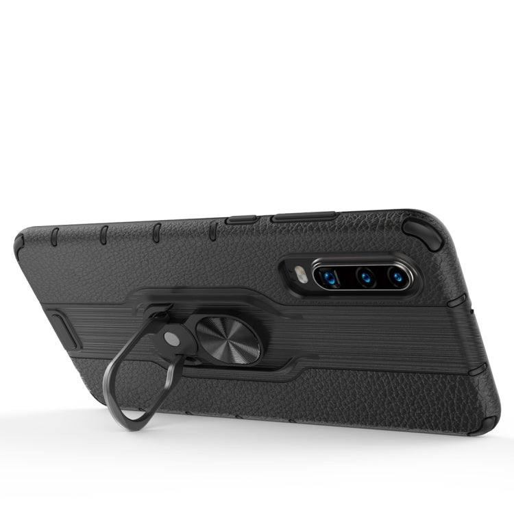 Litchi Texture PC + TPU Combination Case with Magnetic Ring Holder For Huawei P30