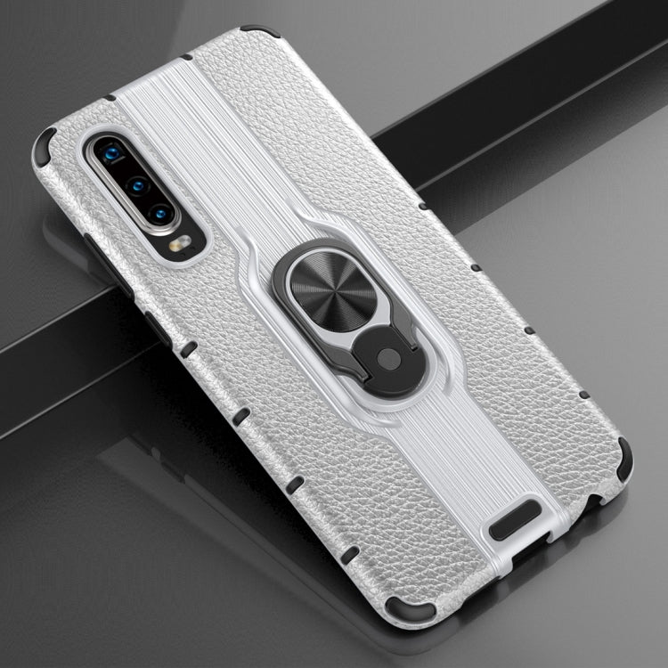 Litchi Texture PC + TPU Combination Case with Magnetic Ring Holder For Huawei P30