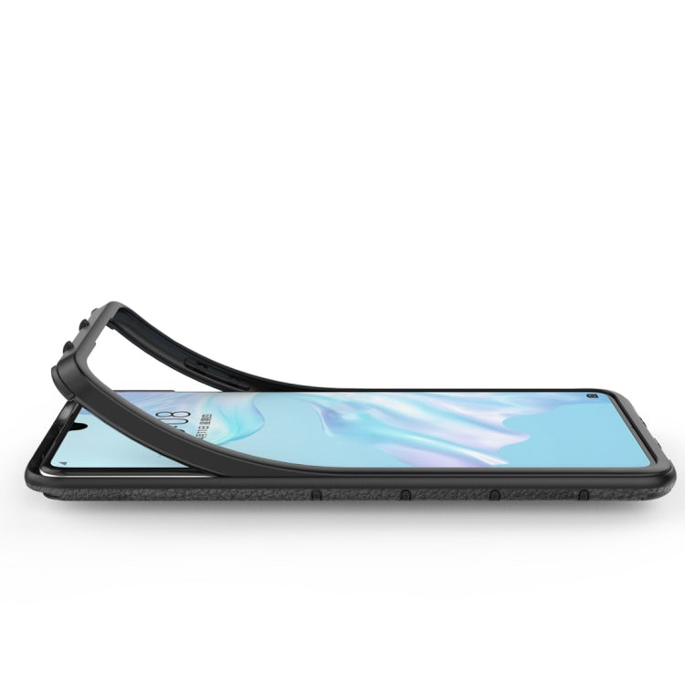 Litchi Texture PC + TPU Combination Case with Magnetic Ring Holder For Huawei P30