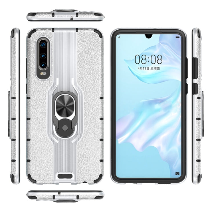 Litchi Texture PC + TPU Combination Case with Magnetic Ring Holder For Huawei P30