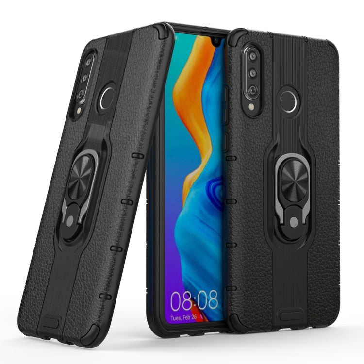 Litchi Texture PC + TPU Combination Case with Magnetic Ring Holder For Huawei P30 lite