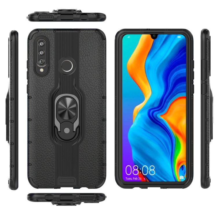 Litchi Texture PC + TPU Combination Case with Magnetic Ring Holder For Huawei P30 lite