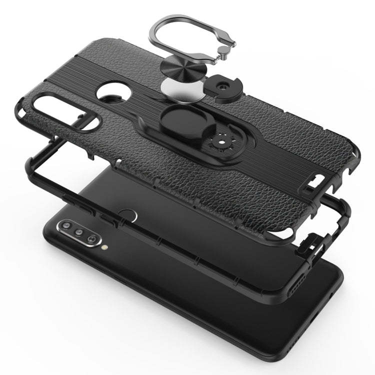Litchi Texture PC + TPU Combination Case with Magnetic Ring Holder For Huawei P30 lite