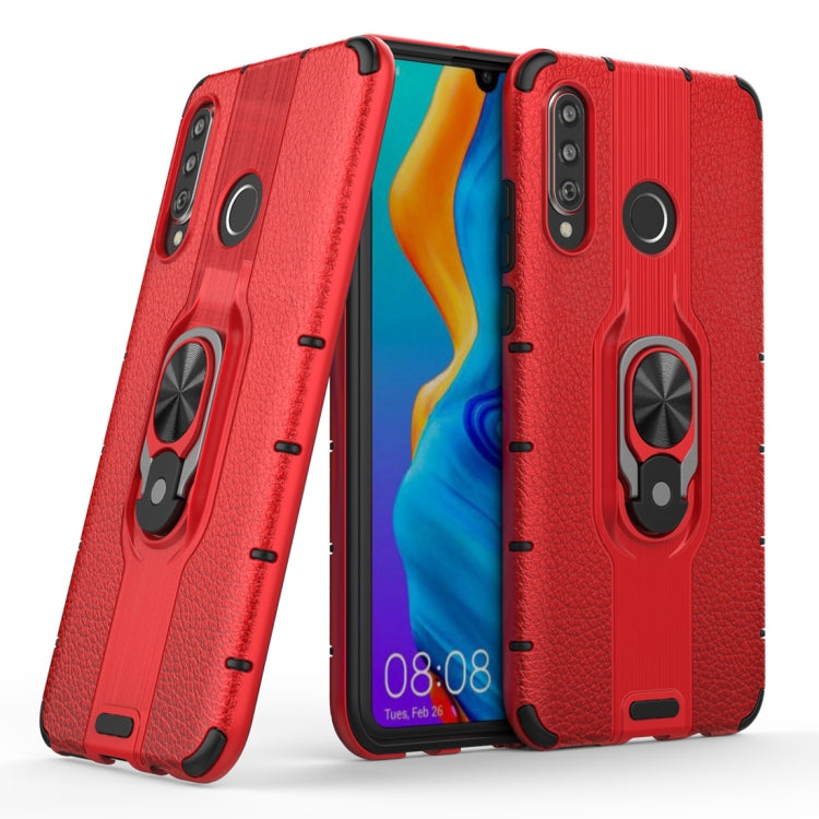 Litchi Texture PC + TPU Combination Case with Magnetic Ring Holder For Huawei P30 lite