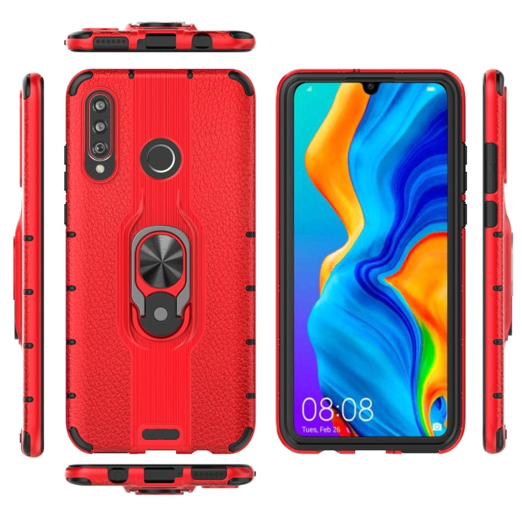 Litchi Texture PC + TPU Combination Case with Magnetic Ring Holder For Huawei P30 lite