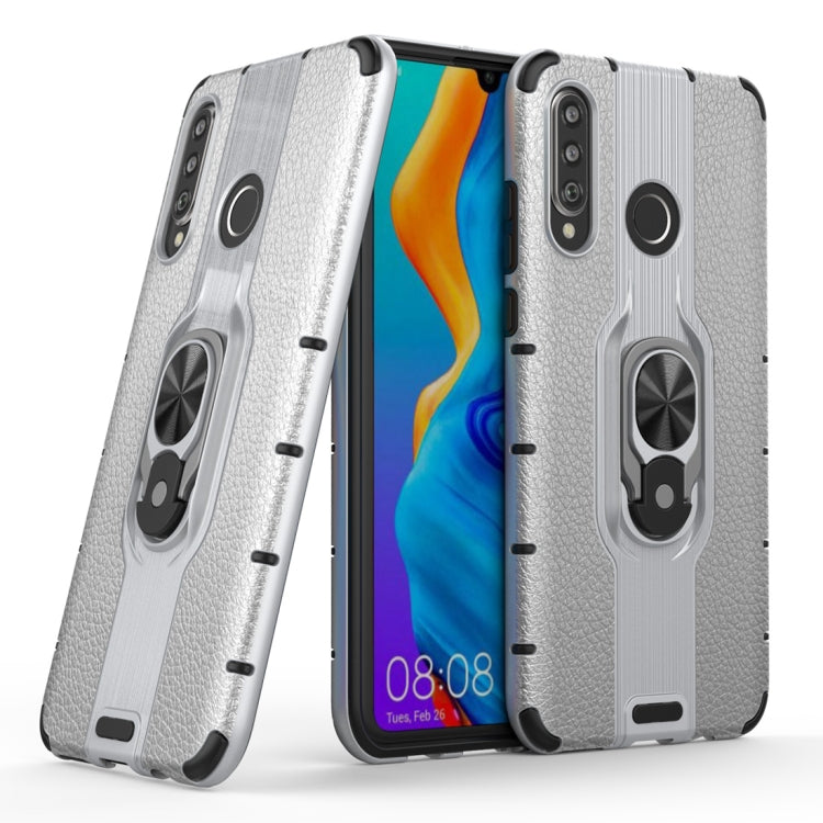 Litchi Texture PC + TPU Combination Case with Magnetic Ring Holder For Huawei P30 lite