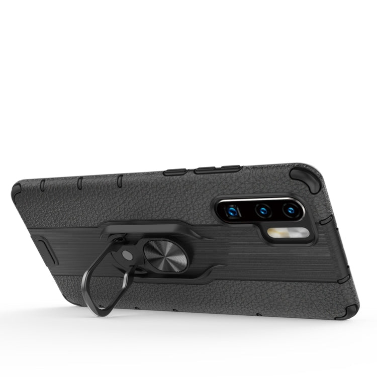 Litchi Texture PC + TPU Combination Case with Magnetic Ring Holder For Huawei P30 Pro