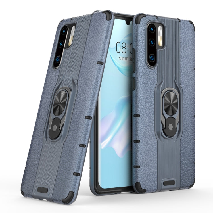 Litchi Texture PC + TPU Combination Case with Magnetic Ring Holder For Huawei P30 Pro