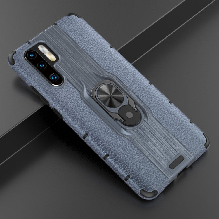 Litchi Texture PC + TPU Combination Case with Magnetic Ring Holder For Huawei P30 Pro