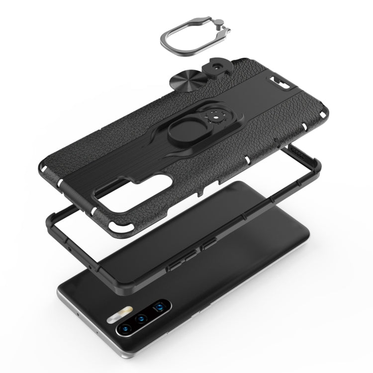 Litchi Texture PC + TPU Combination Case with Magnetic Ring Holder For Huawei P30 Pro