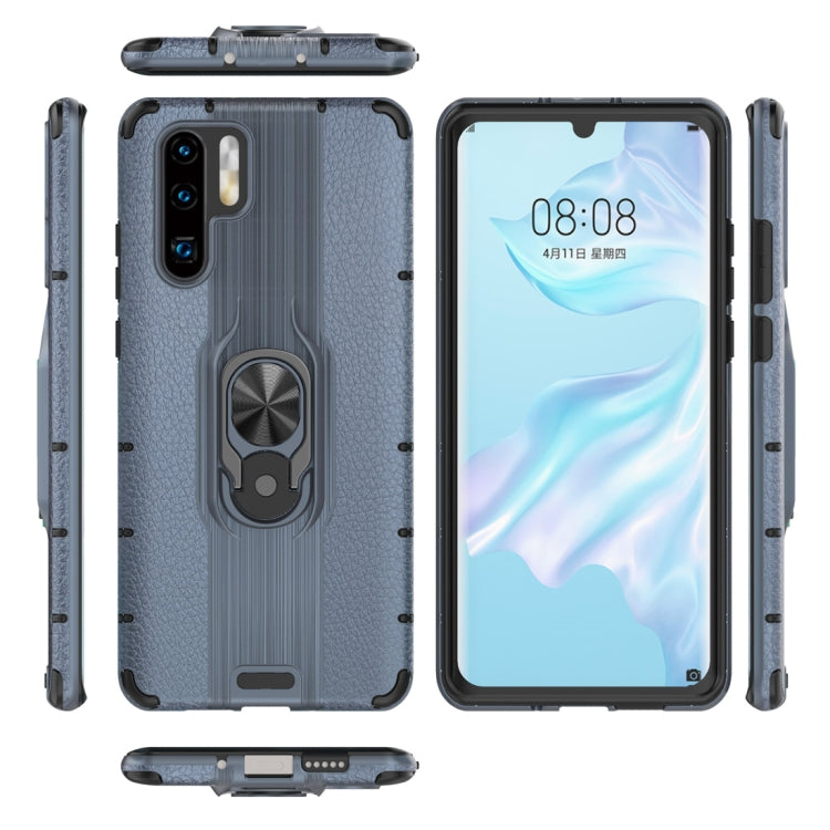 Litchi Texture PC + TPU Combination Case with Magnetic Ring Holder For Huawei P30 Pro